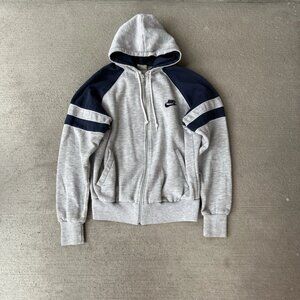 Vintage Nike Gray Navy Full Zip Hoodie Sweatshirt Size M 2000s Retro Athletic